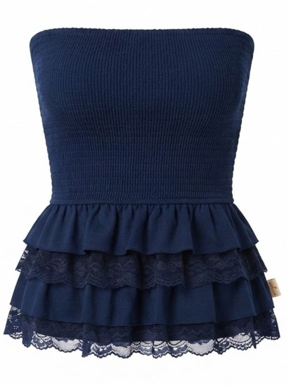 HOLLISTER Strapless Navy Ruffled Lace Smocked Peplum Camisole Tube Top small